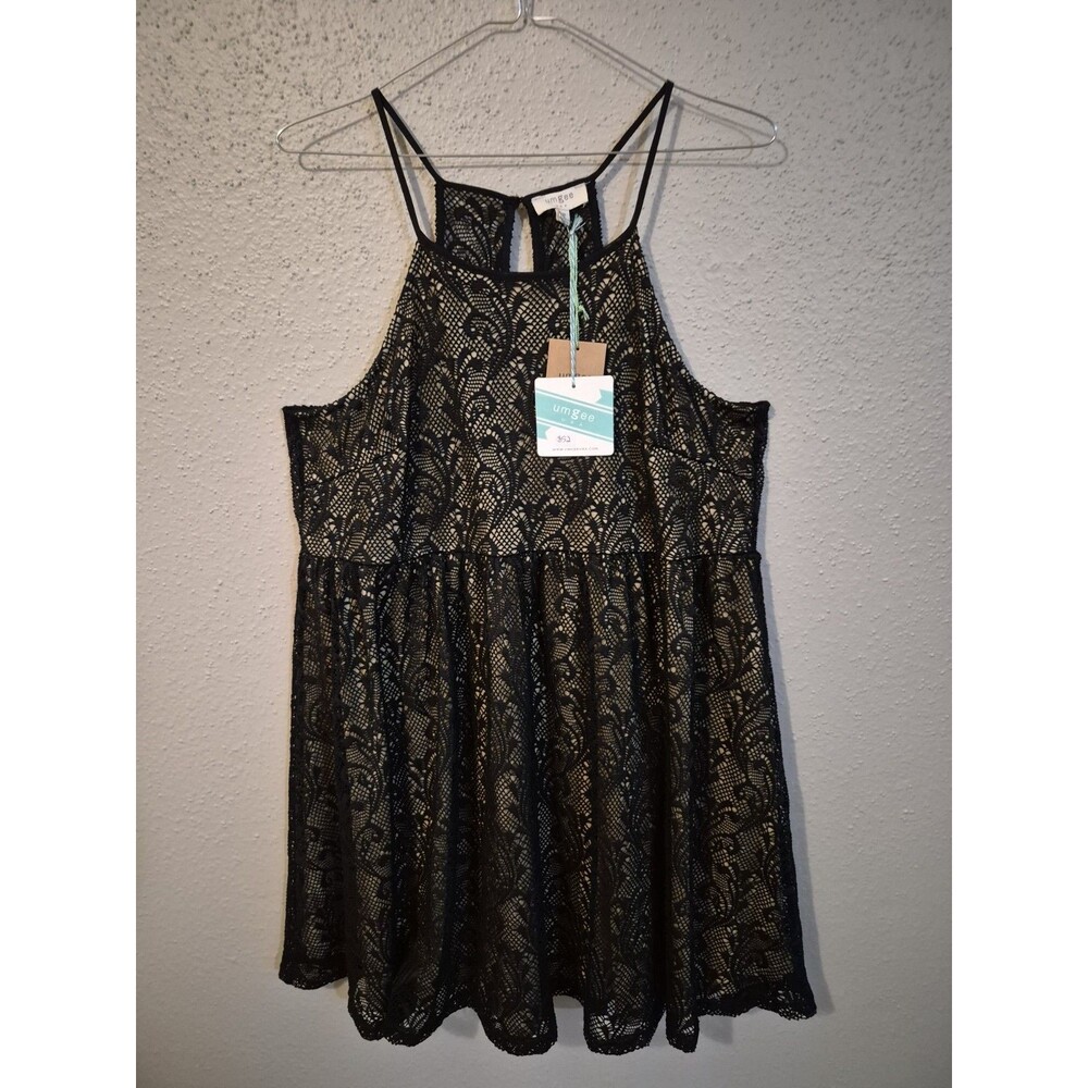 NWT Umgee M Black Lace Lined Dress Fairy Grunge Dark Romantic Halter Midi